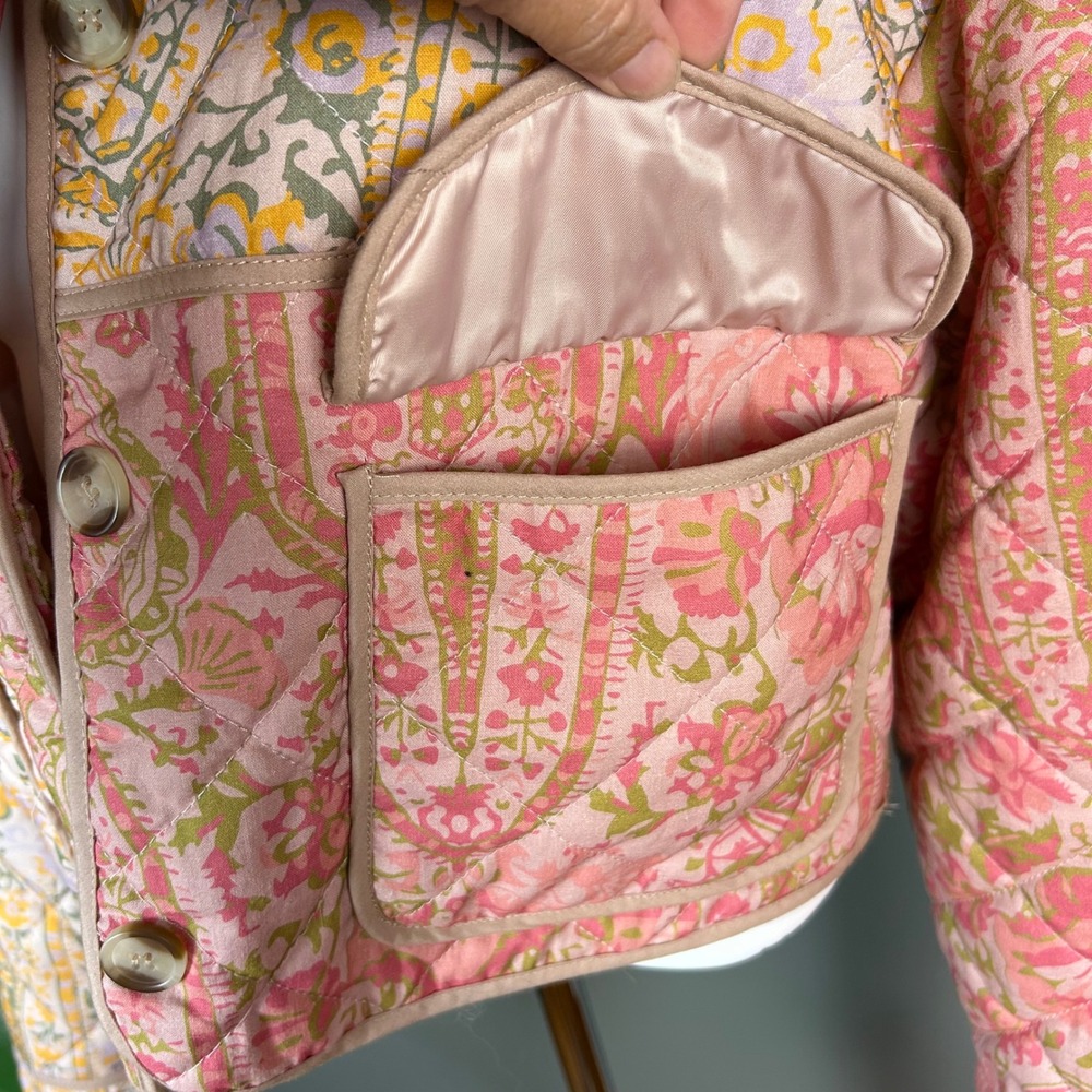 7 For All Mankind Floral Quilted Jacket Medium Cotton Cottagecore Pink Patchwork - Picture 5 of 13